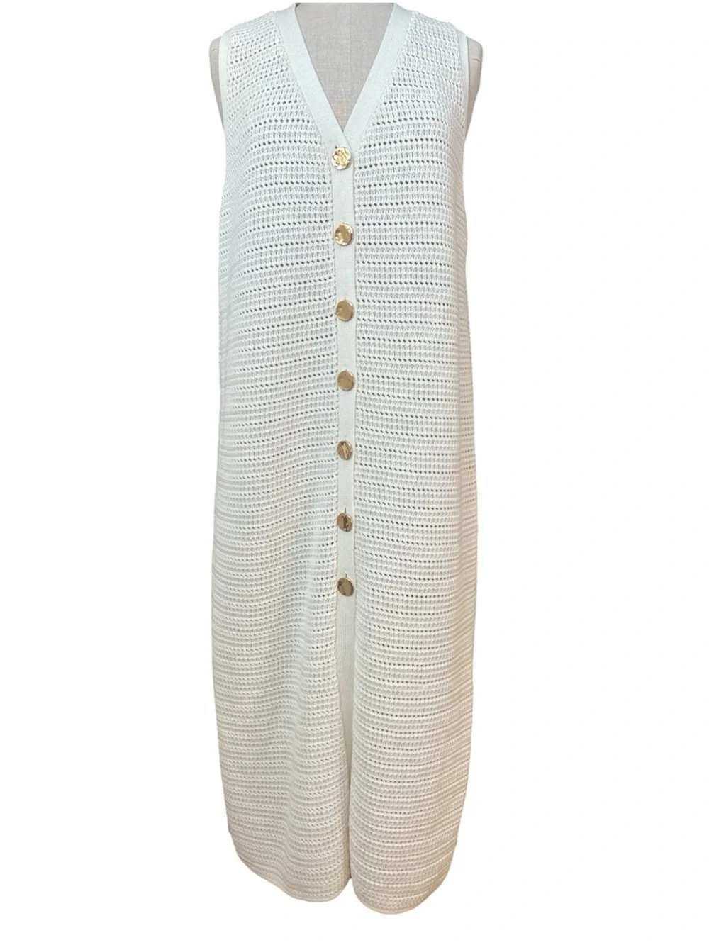 ME + EM Cotton Cardigan Dress in White Size Large Coastal Quiet Luxury